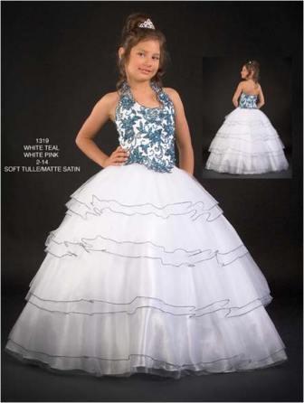 Halter beaded girls national pageant ball gown