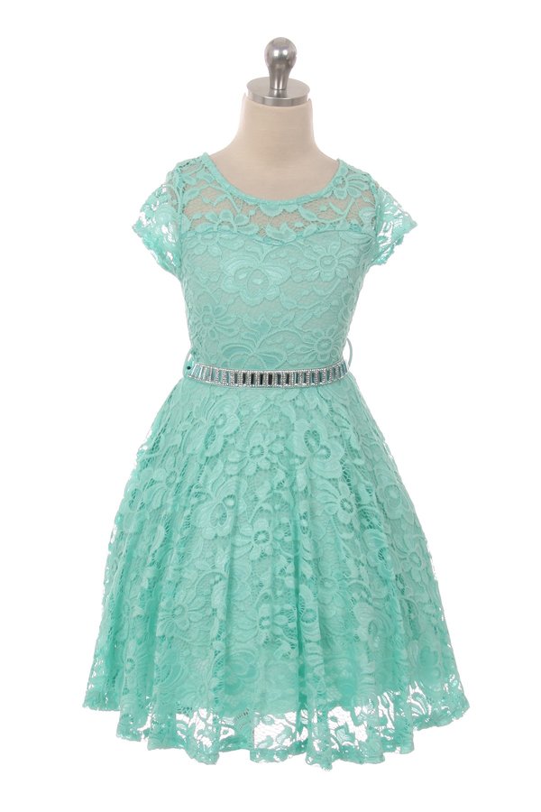 little girls mint lace glitter stone dress