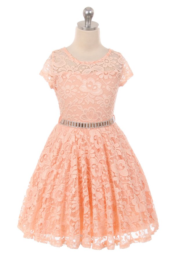 little girls peach lace glitter stone dress