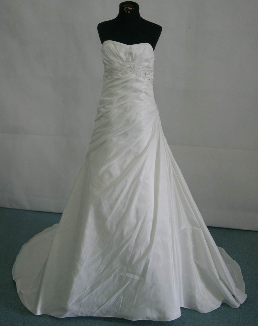 A-Line Strapless Empire Waist Pleated Long Satin Flower Girl Wedding Dress