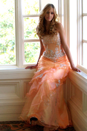 orange strapless sheer prom dresses