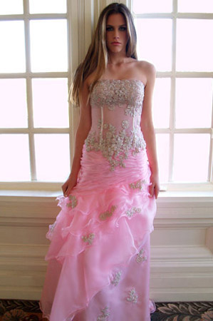 strapless pink prom dress