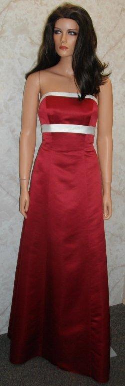 apple red bridesmaid dress with light ivory sash
