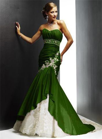 green strapless mermaid prom dress