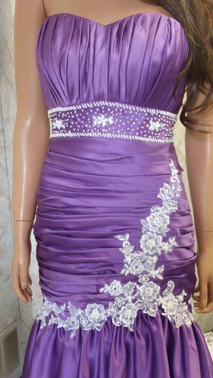 purple white wedding gown