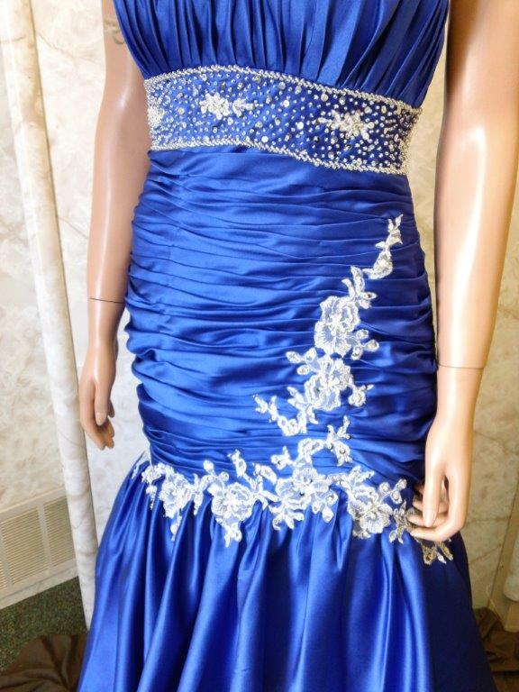 Bright Blue dress with silver beaded applique
