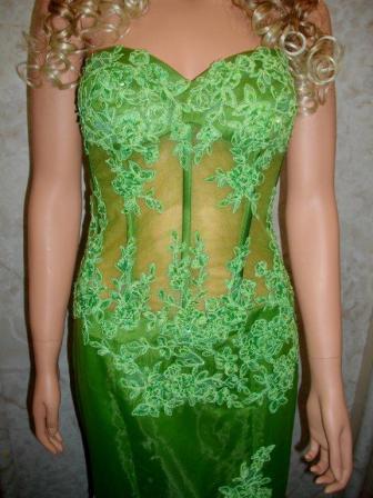 Green see through corset dress with flare skirt