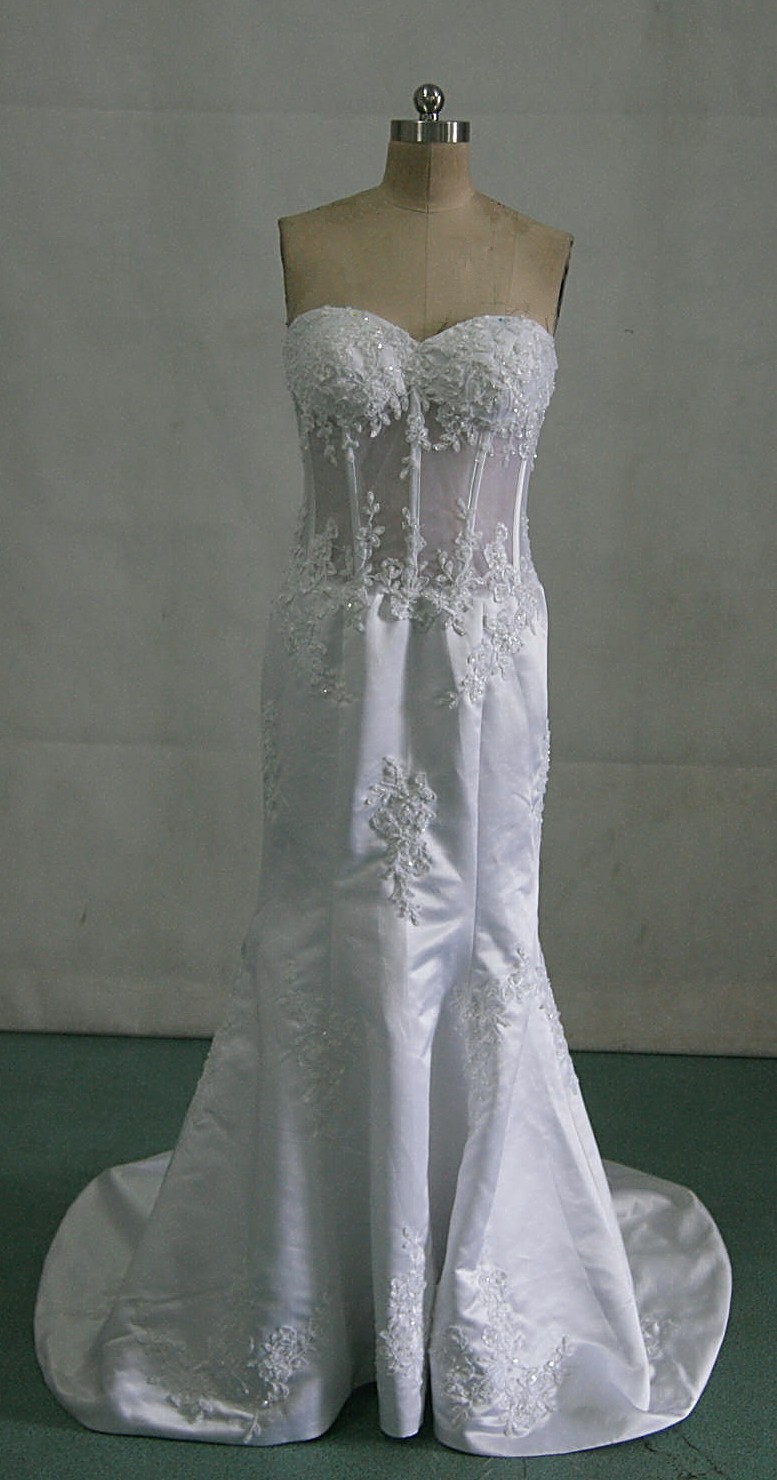 white satin dress with see through corset