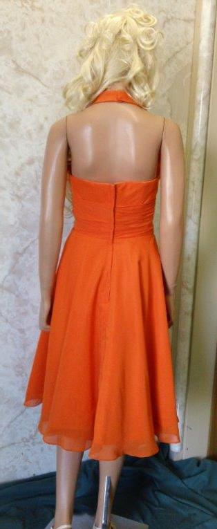 short flame orange chiffon dress