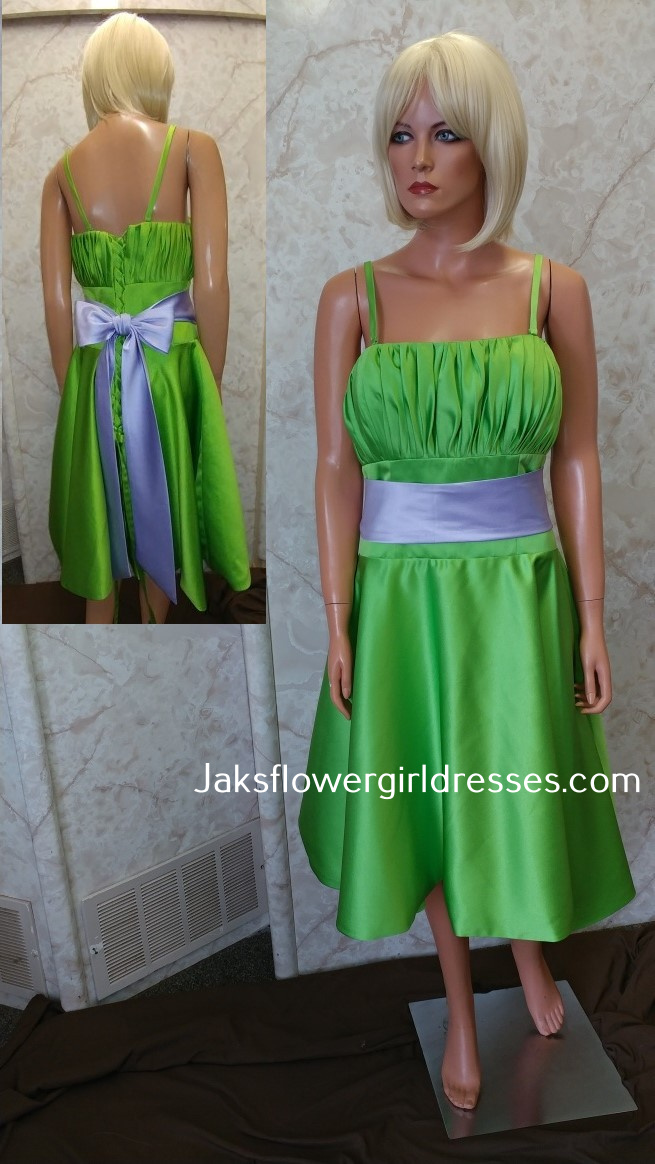 lime green dress with lilac sash