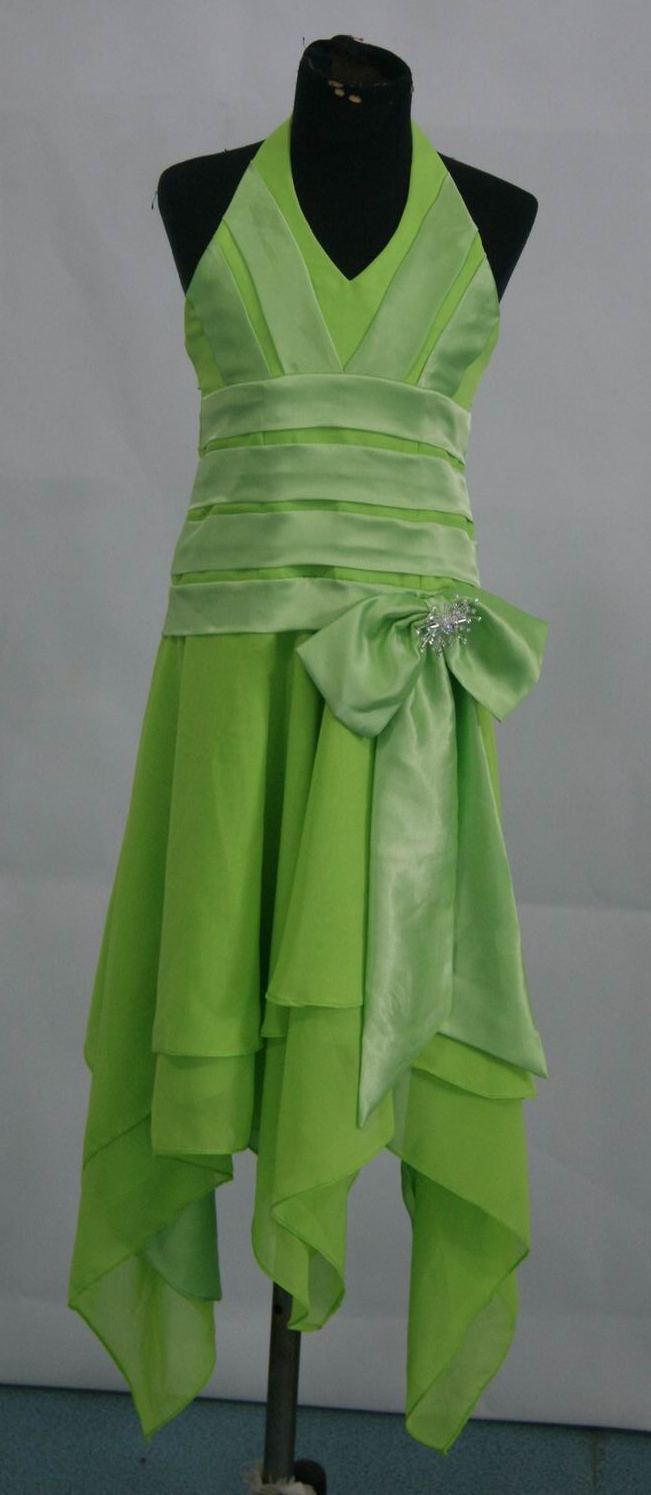 Lime green halter dress with handkerchief hem