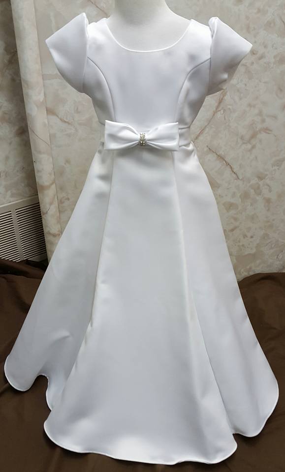 white dress white bow with rhinestones