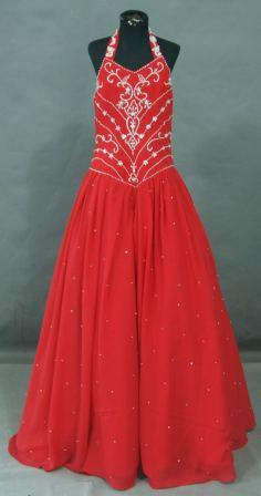 long red and silver pageant gown