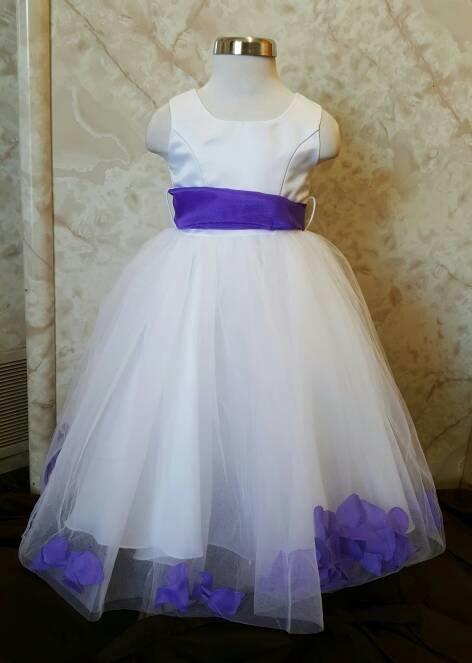 purple petal flower girl dresses cheap