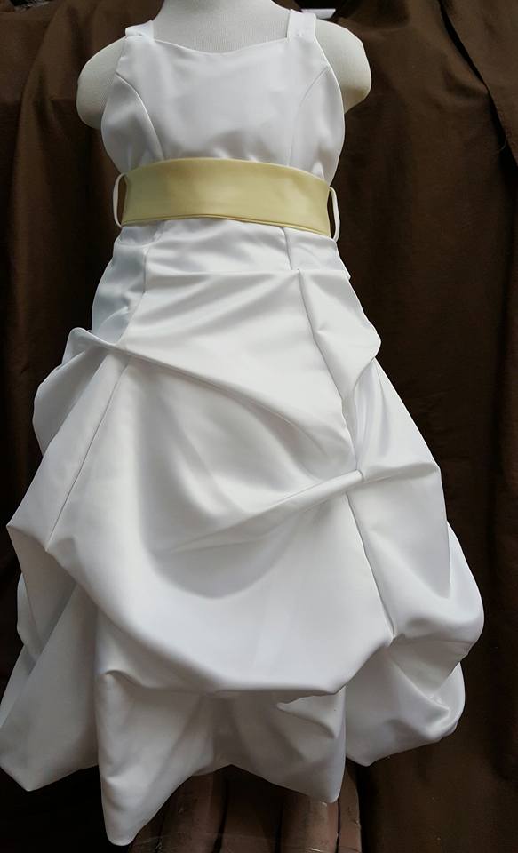 White pickup dress with yellow sash