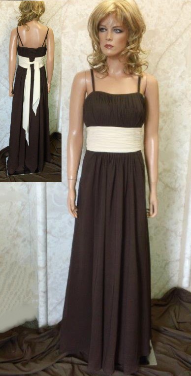 long brown bridesmaid dress with contrasting sash