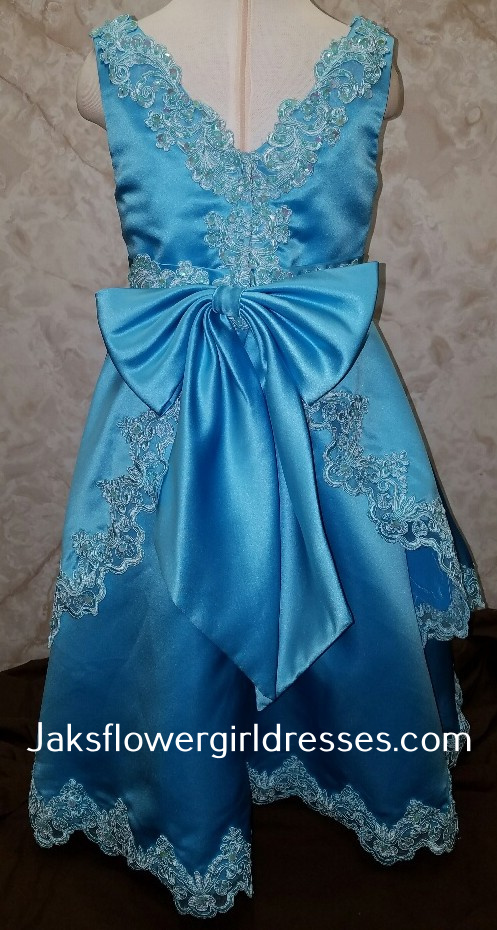 blue flower girl dress with lace