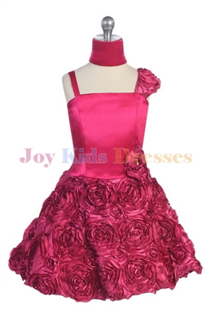 Fuchsia holiday party dress with rosette skirt