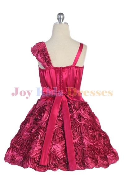 Fuchsia holiday party dress with rosette skirt