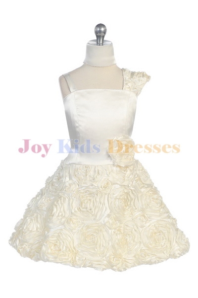 ivory junior pageant dress with Rosette skirt