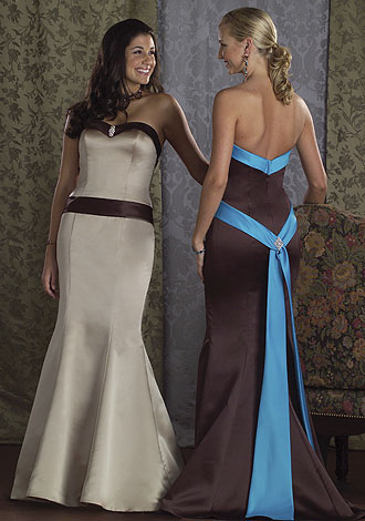 Brown and blue long dress with sash