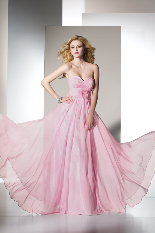 pink sweetheart long flowing chiffon dresses