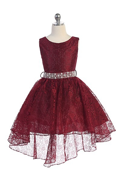 girls burgundy lace high low dress