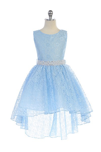 girls light blue lace high low dress