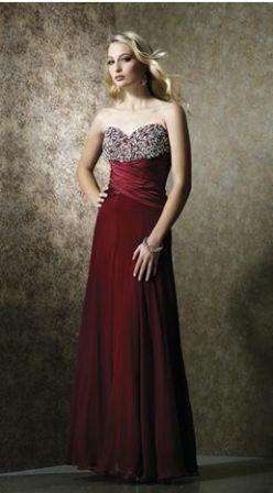 red evening gown with sweetheart neckline