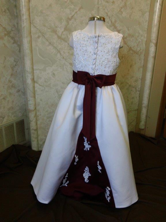 Long white dress with merlot skirt inset
