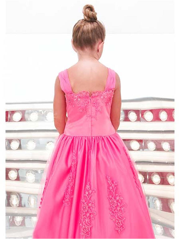 Girls floor length pink pageant dress