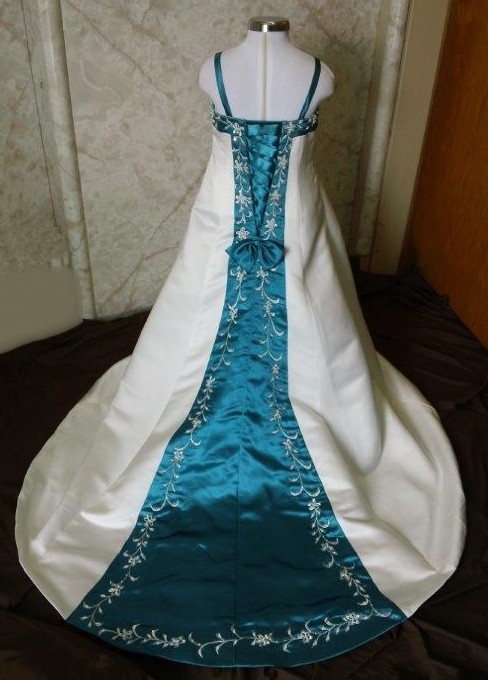 Light ivory and turquoise flower girl dress