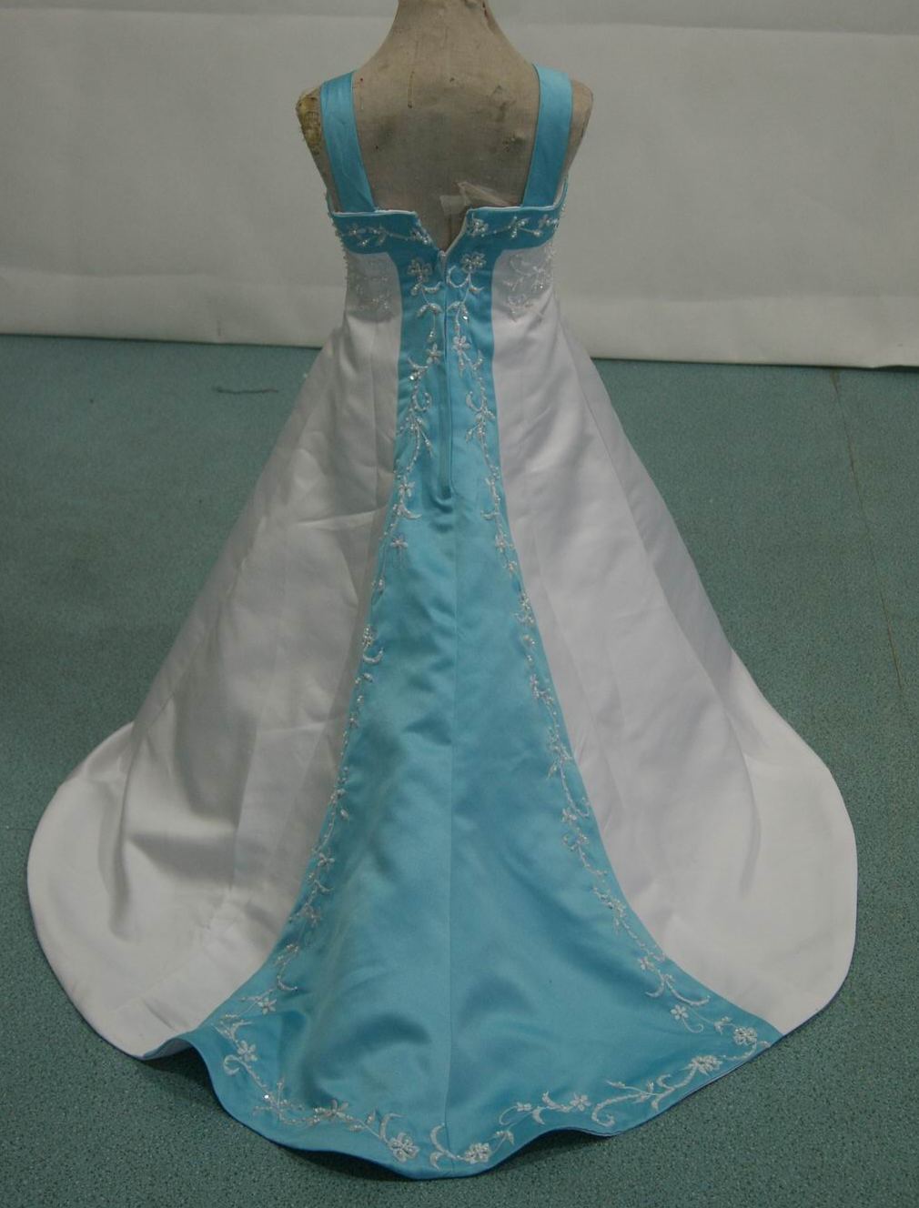miniature bridal gown in white and pool blue