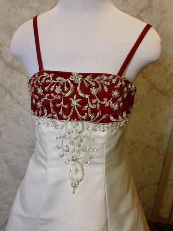 light ivory and apple red wedding gown