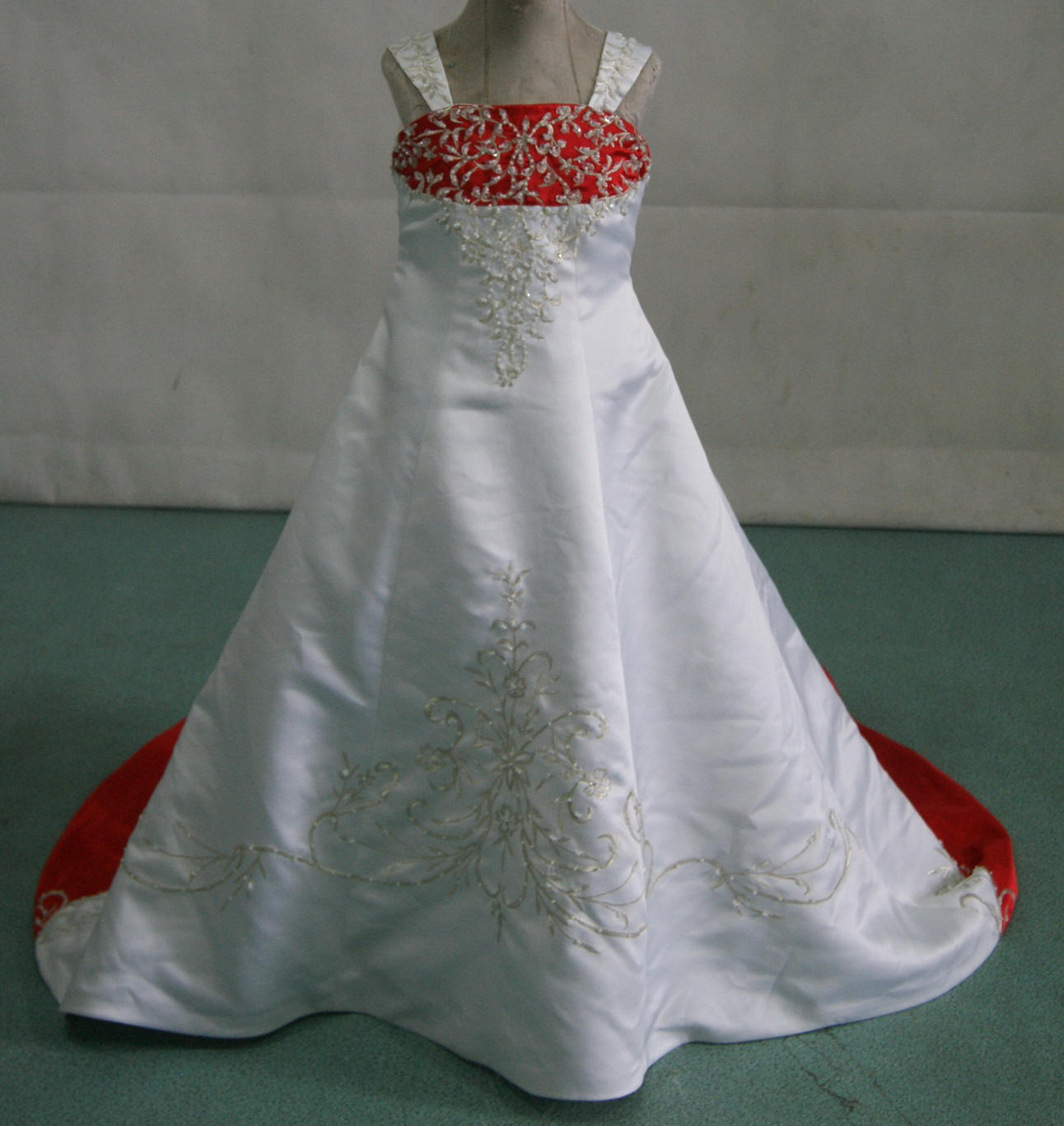 white and red miniature bridal gown