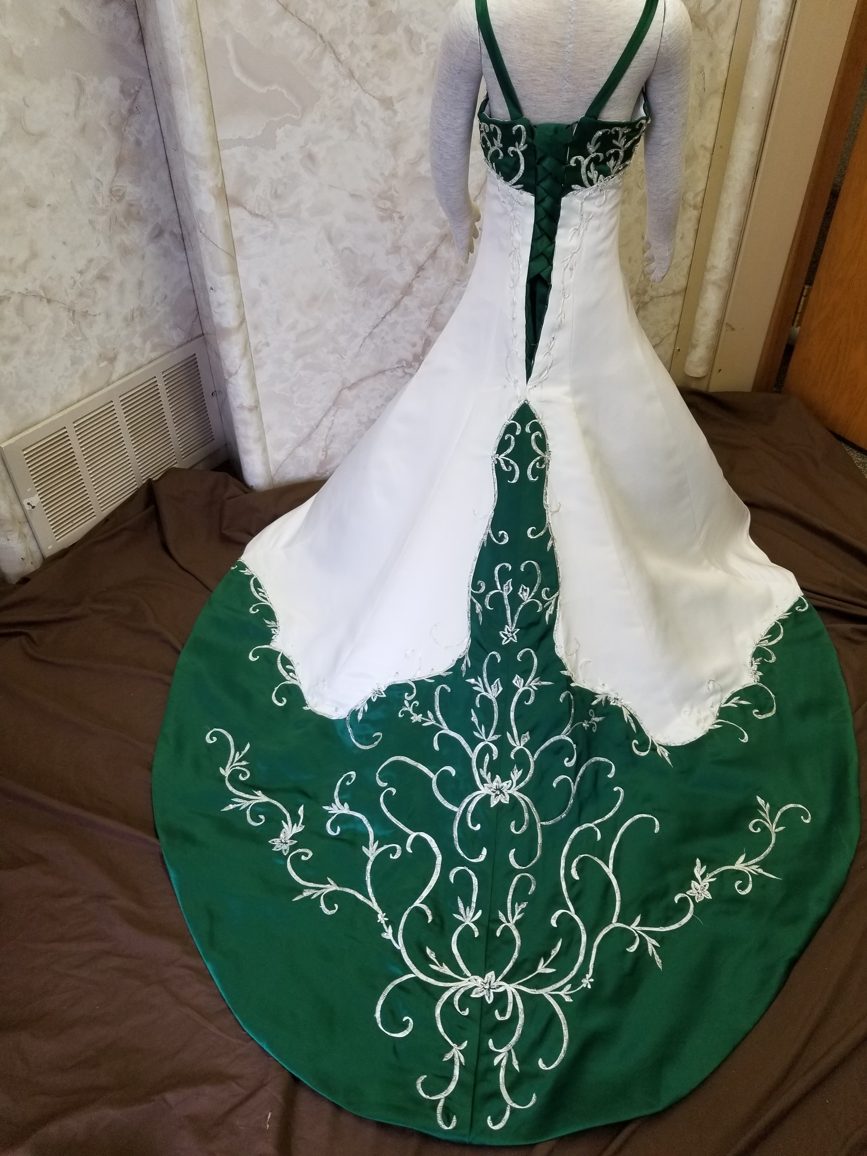 ivory and green flower girl dress