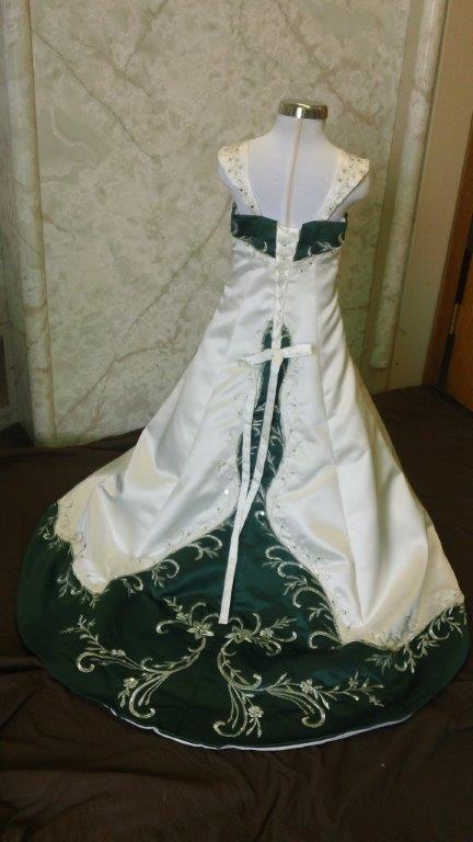 ivory and green matching flower girl dress