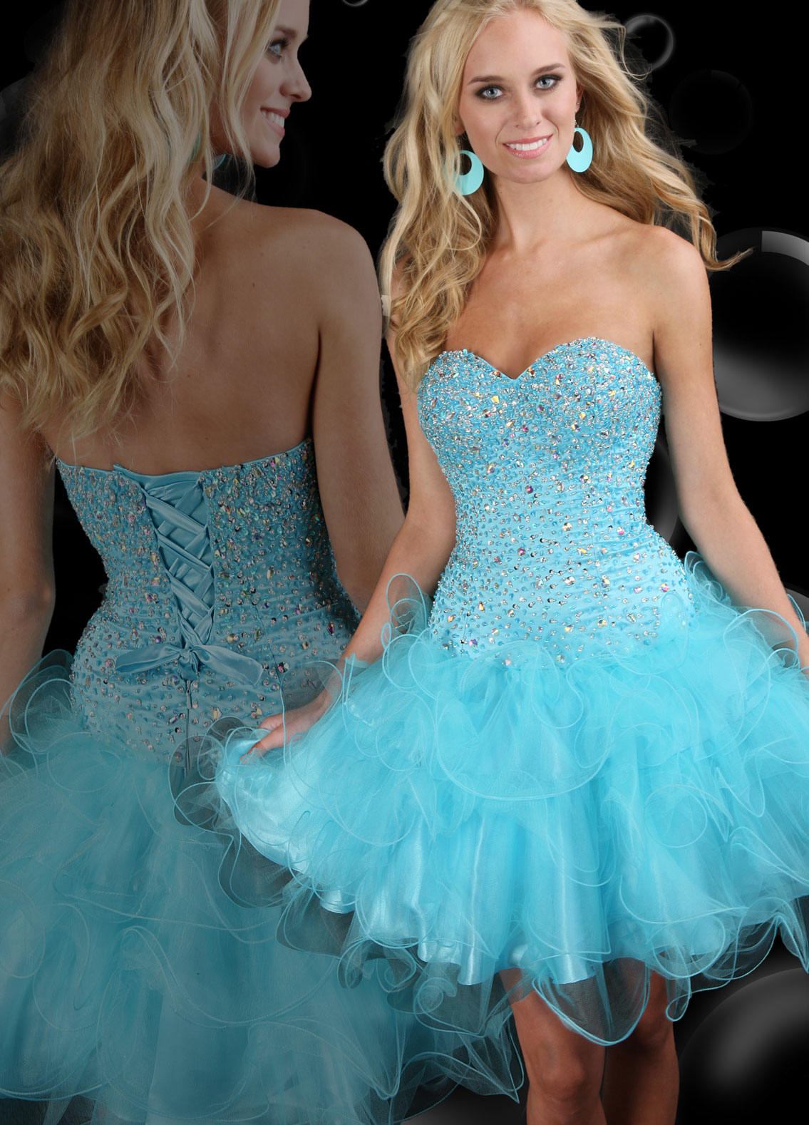 blue tulle baby doll prom dress