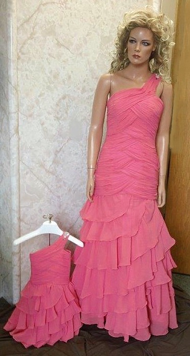 Ruched Chiffon Long Gown With Ruffle Skirt
