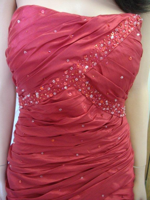 Red Strapless mermaid pickups Prom gown