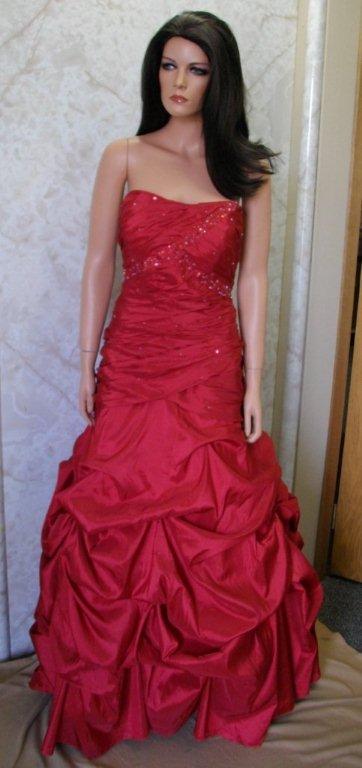 Red Strapless mermaid pickups Prom gown