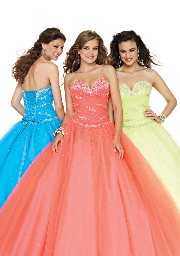 Brilliant colored prom pageant gowns
