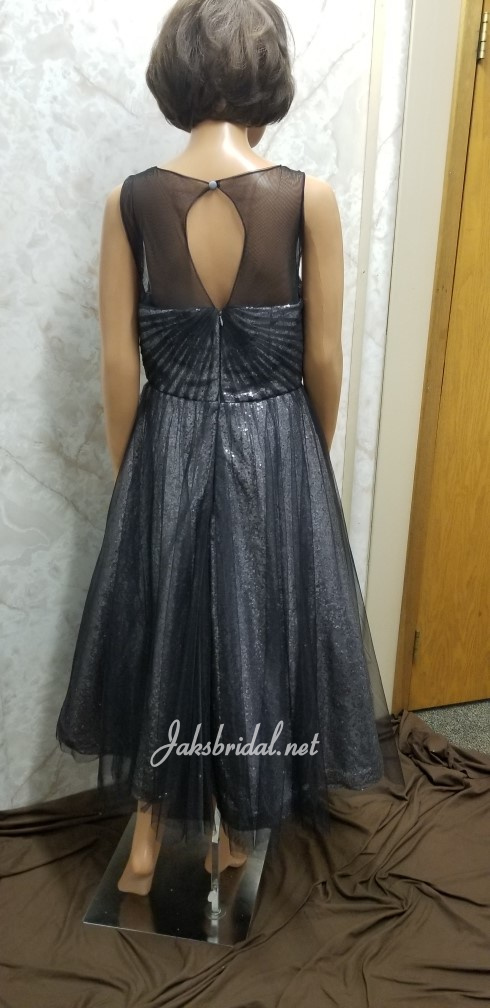 Black sequin tea length dress