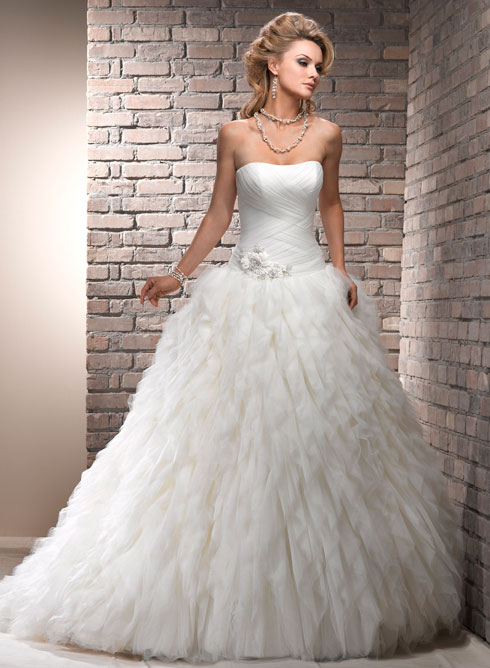 strapless ruffled ball gown