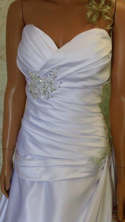 White Sweetheart Draped Beaded Crystal Side Hip wedding gown