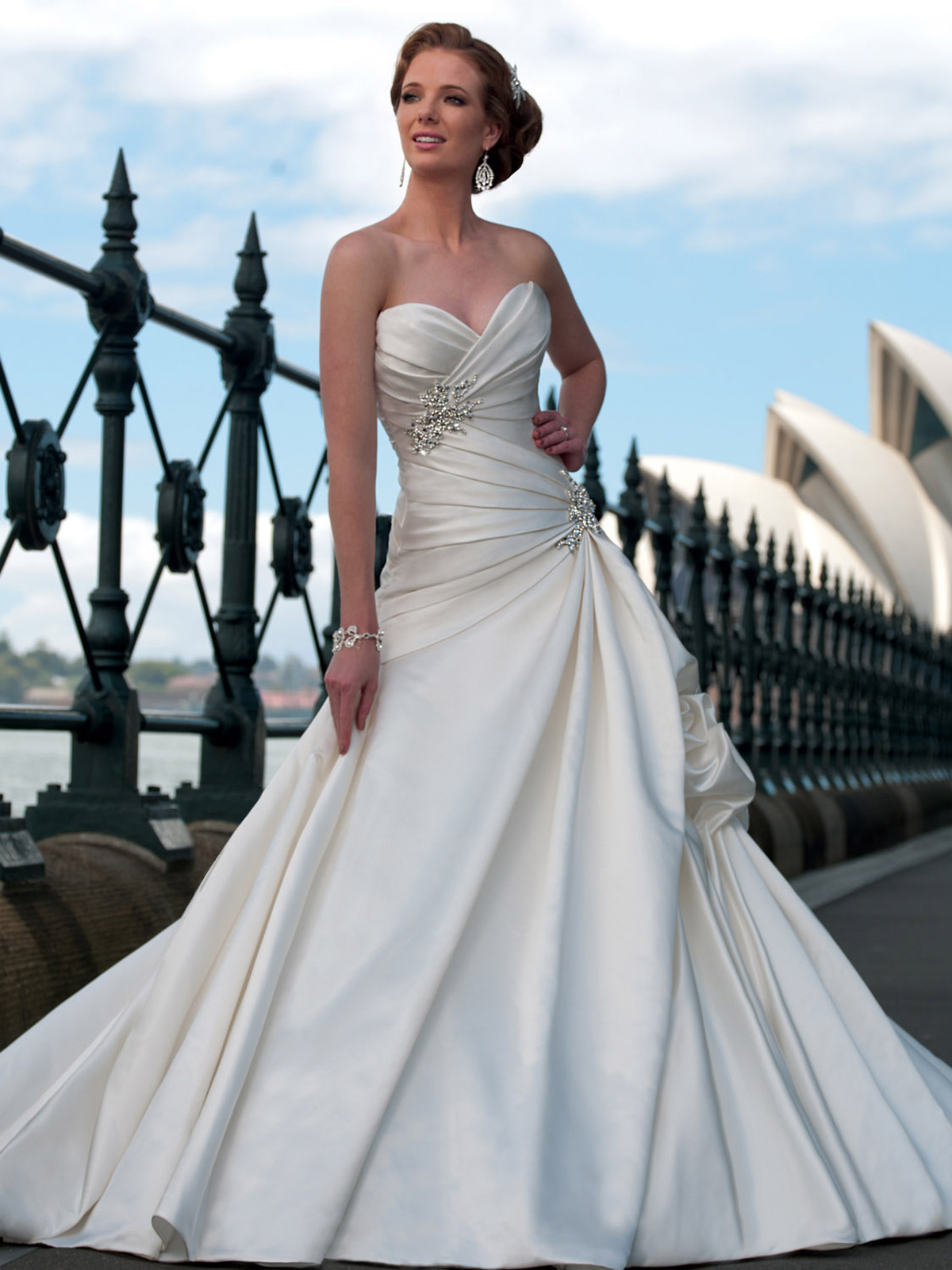Draped Beaded Crystal Side Hip wedding gown