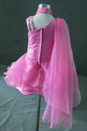 Pink toddler pageant dress with beaded flowers