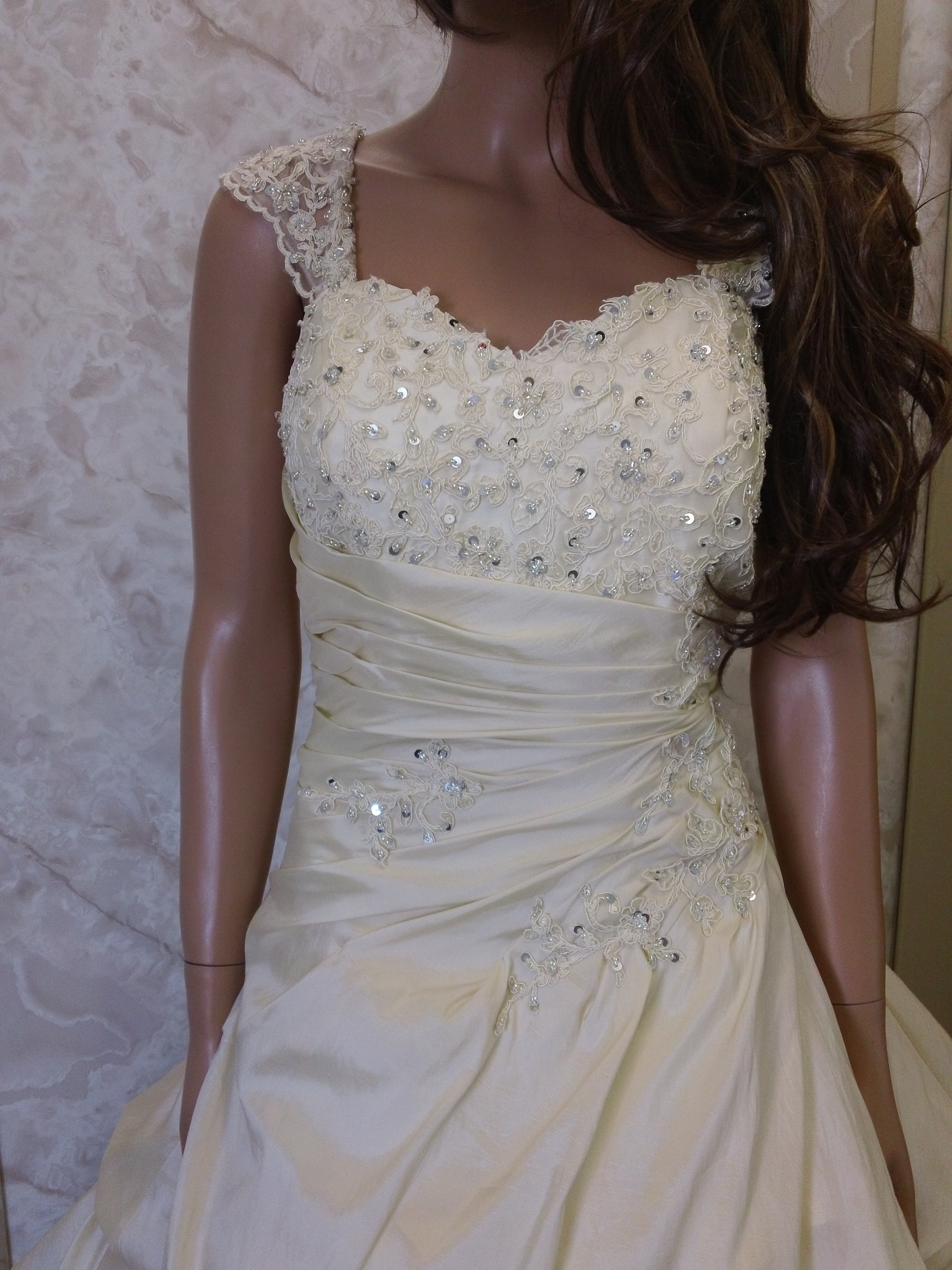 light champagne lace off the shoulder wedding gown