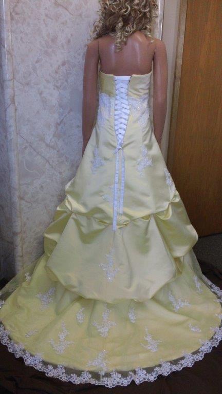 yellow and white wedding gown