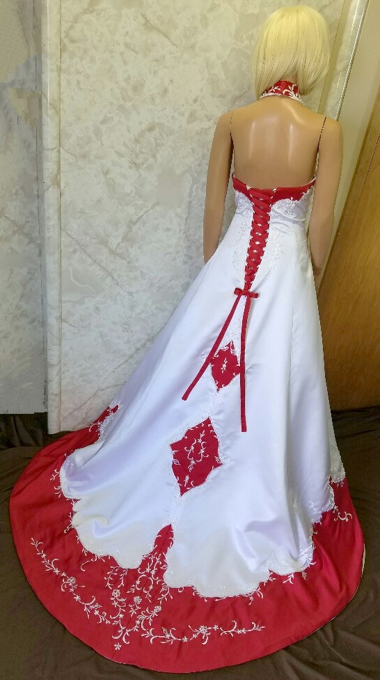 white and red wedding gown